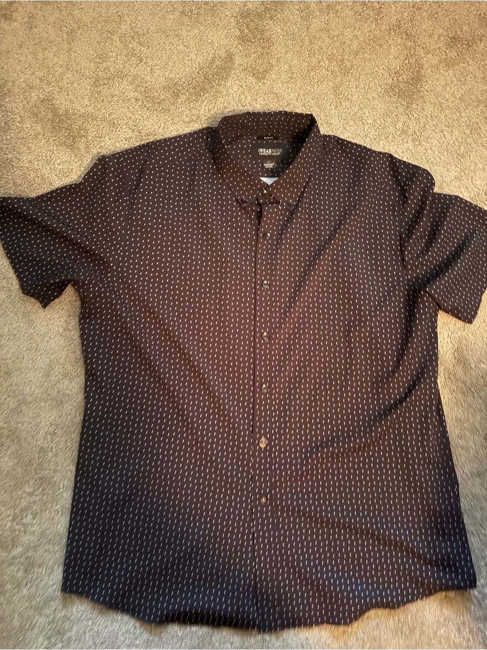 Kenneth Cole Short-Sleeve Black Button-Down Shirt with White Micro Dot Print